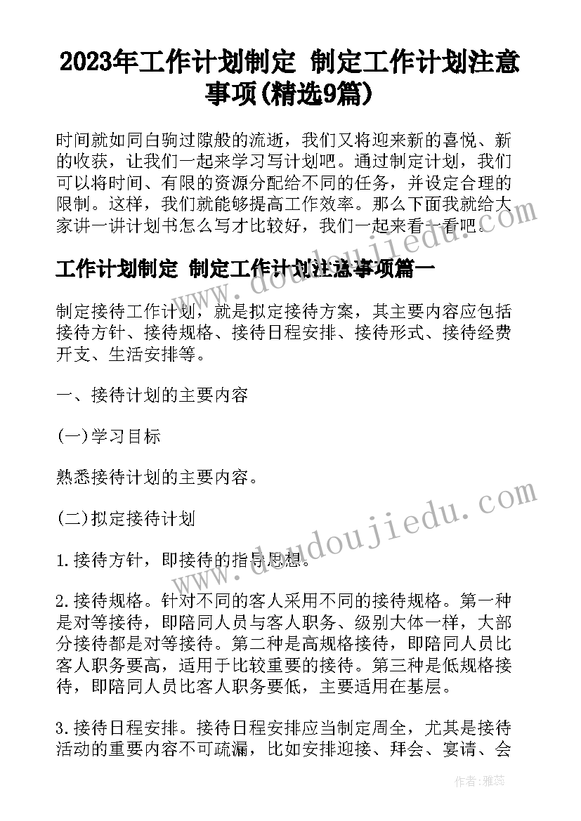 2023年工作计划制定 制定工作计划注意事项(精选9篇)