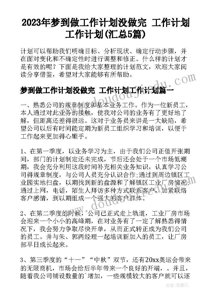 2023年梦到做工作计划没做完 工作计划工作计划(汇总5篇)