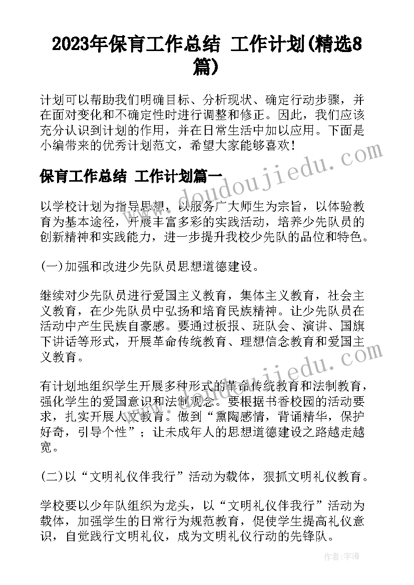 2023年保肓工作总结 工作计划(精选8篇)