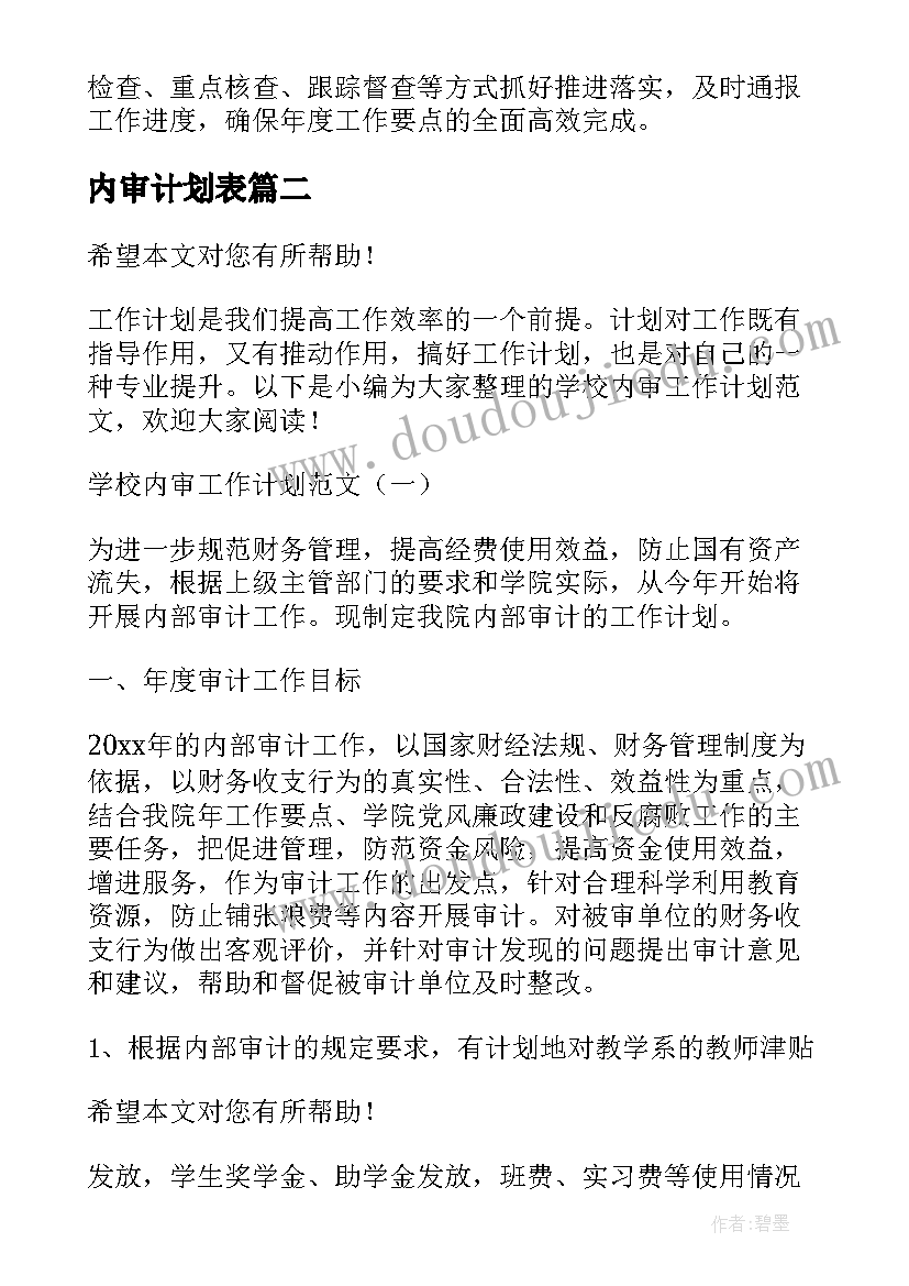 内审计划表(模板7篇)