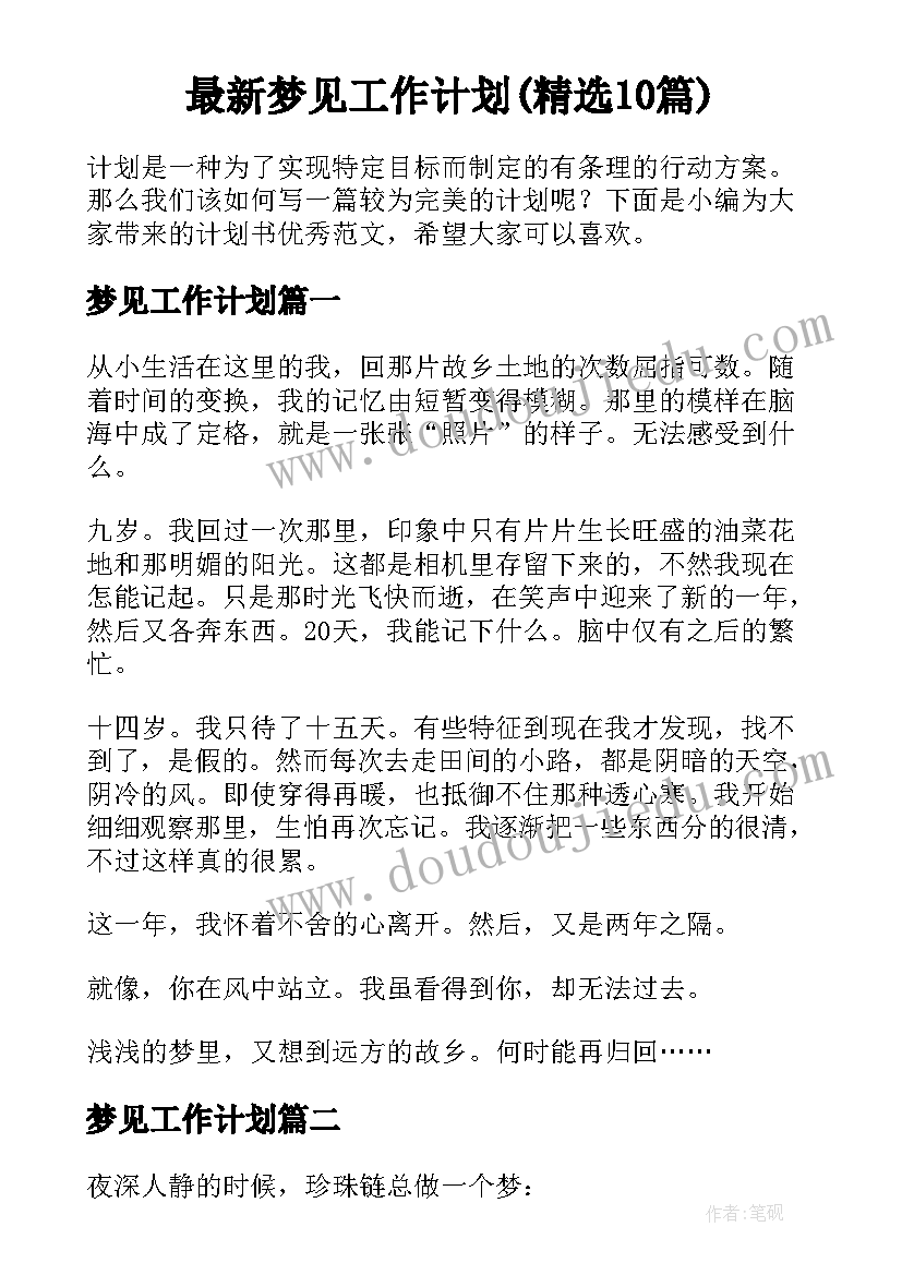 最新梦见工作计划(精选10篇)