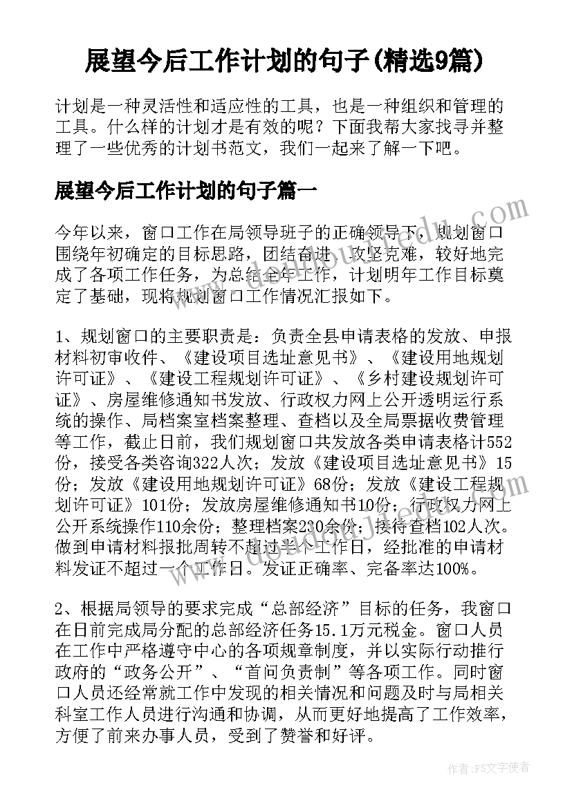 展望今后工作计划的句子(精选9篇)