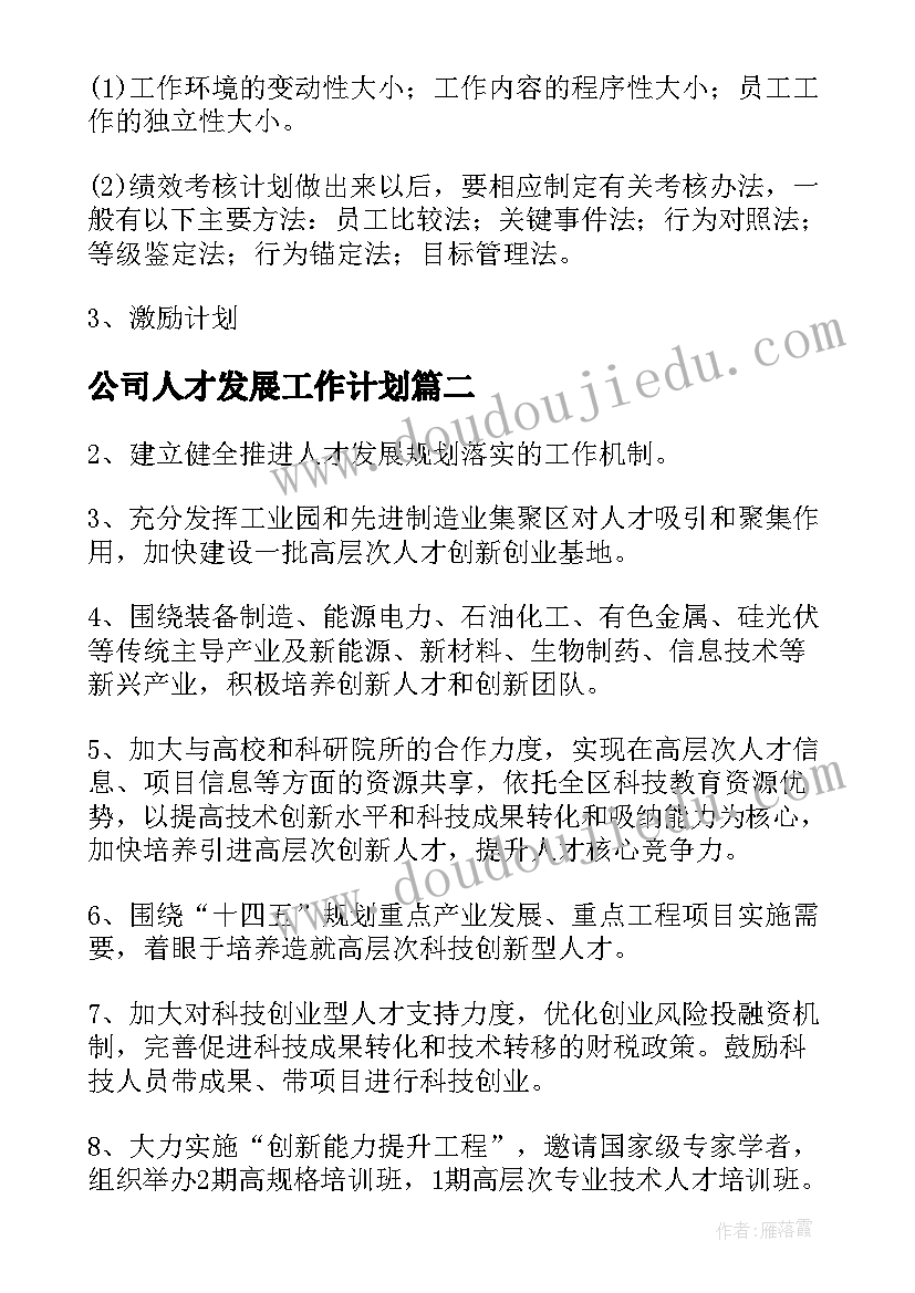 公司人才发展工作计划(模板5篇)