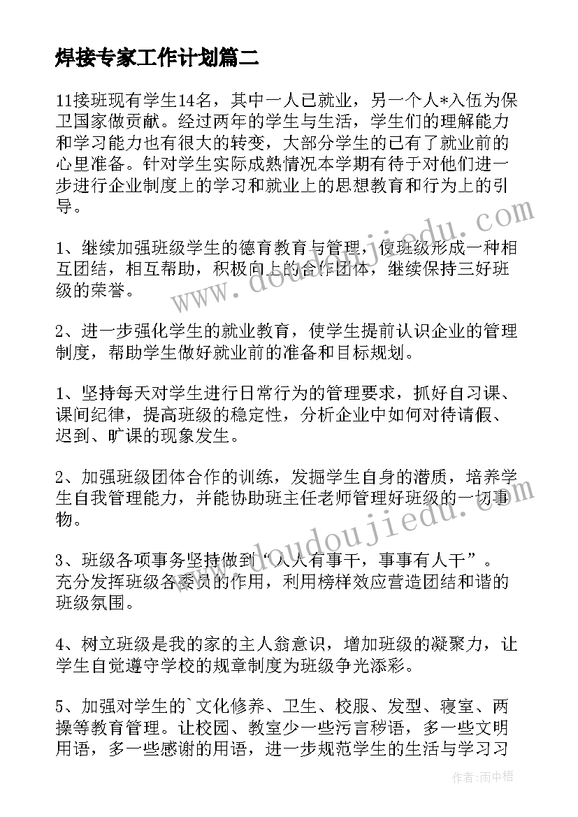 焊接专家工作计划(精选5篇)