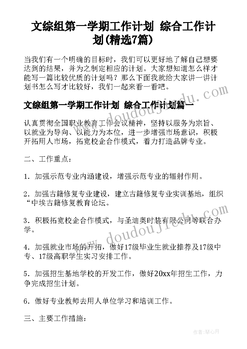 文综组第一学期工作计划 综合工作计划(精选7篇)