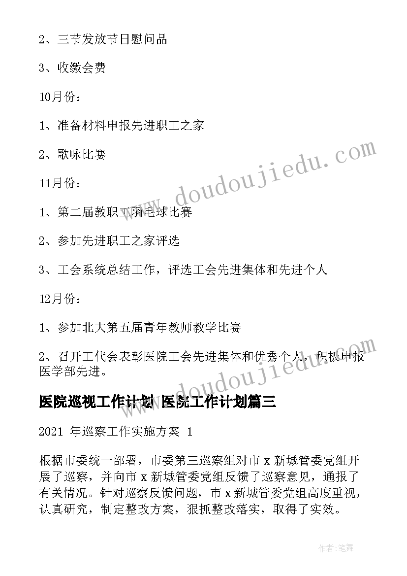 2023年医院巡视工作计划 医院工作计划(优秀9篇)