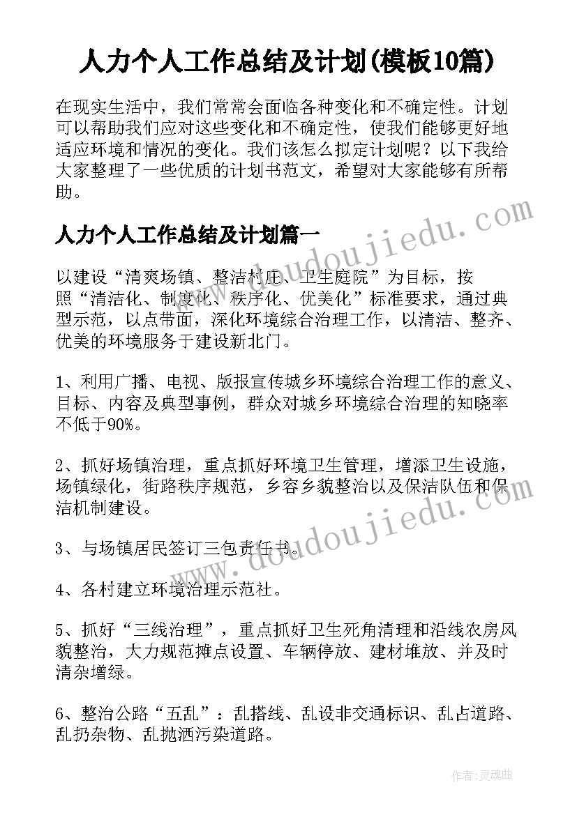 人力个人工作总结及计划(模板10篇)