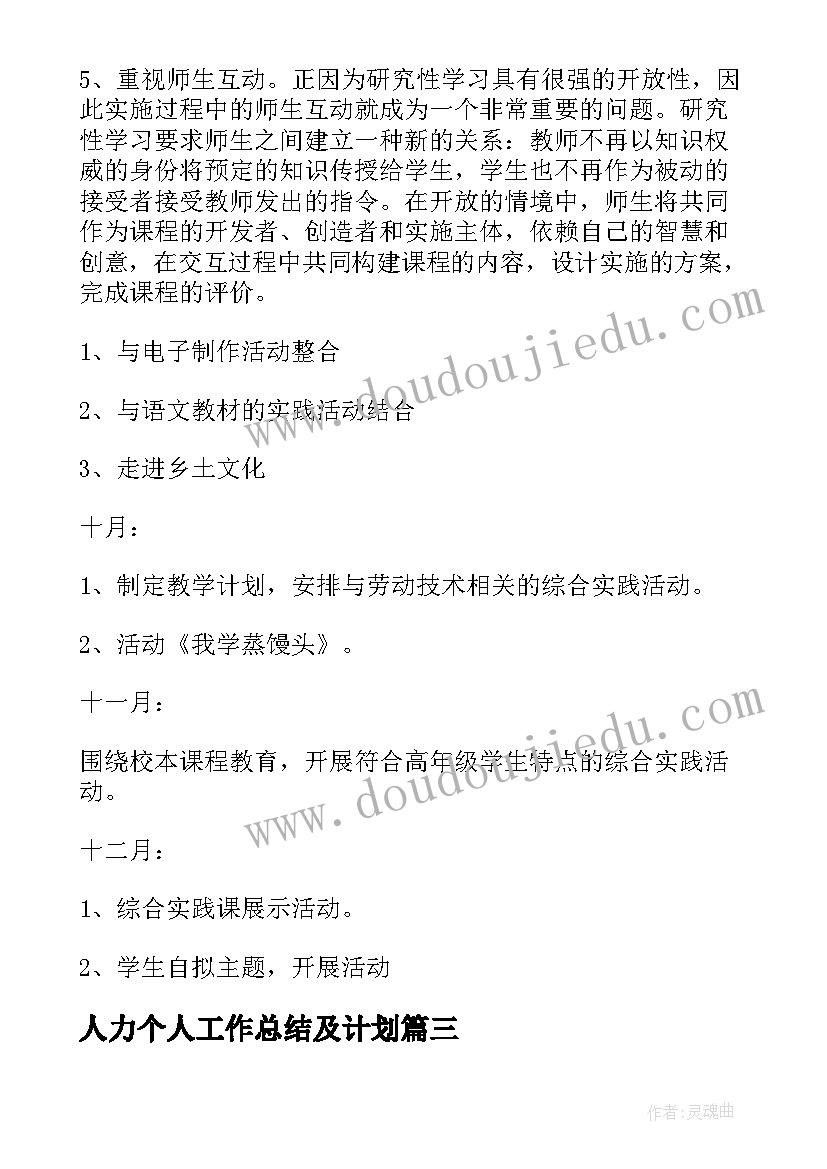 人力个人工作总结及计划(模板10篇)