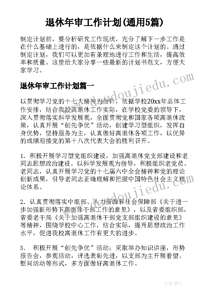 退休年审工作计划(通用5篇)