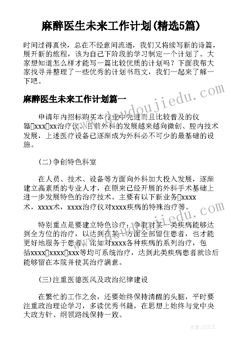 麻醉医生未来工作计划(精选5篇)