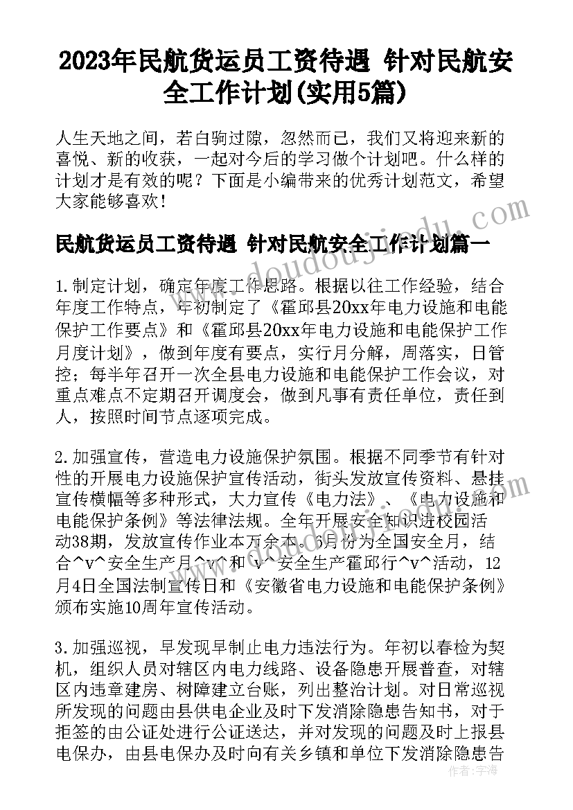 2023年民航货运员工资待遇 针对民航安全工作计划(实用5篇)