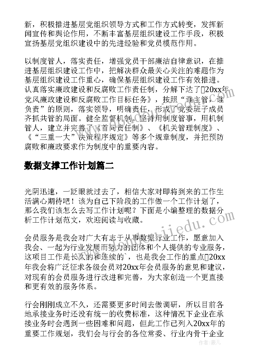 2023年数据支撑工作计划(汇总9篇)