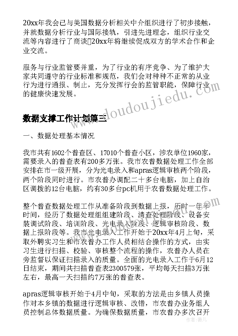 2023年数据支撑工作计划(汇总9篇)