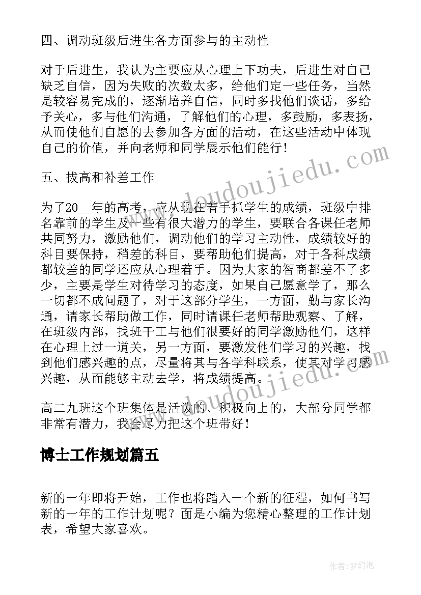 最新博士工作规划(实用7篇)