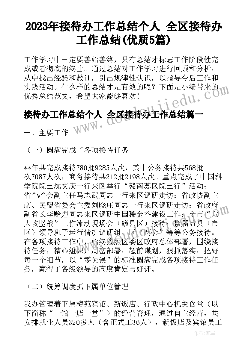 2023年接待办工作总结个人 全区接待办工作总结(优质5篇)