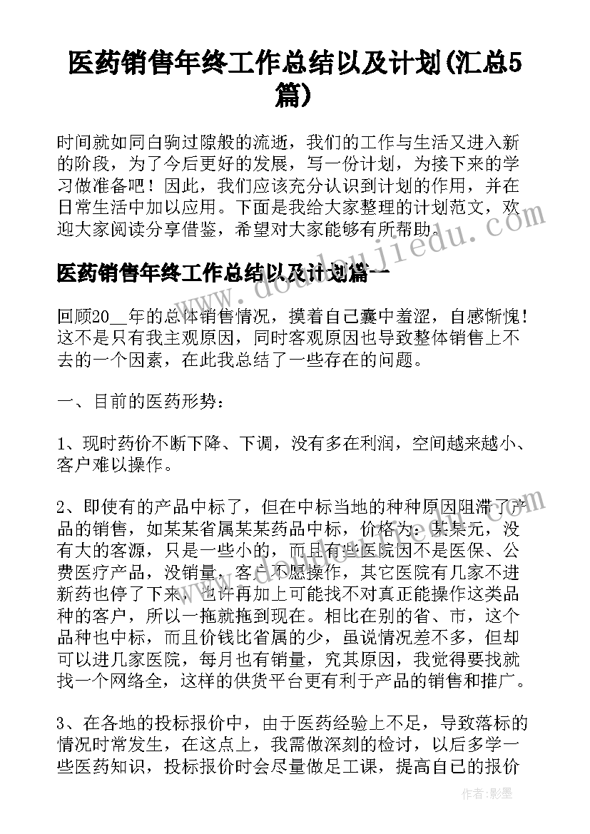 医药销售年终工作总结以及计划(汇总5篇)