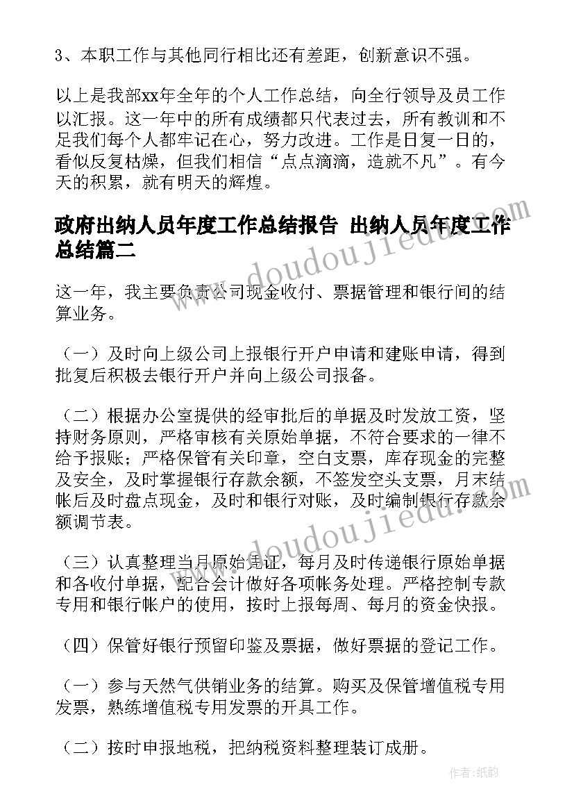 政府出纳人员年度工作总结报告 出纳人员年度工作总结(优秀9篇)