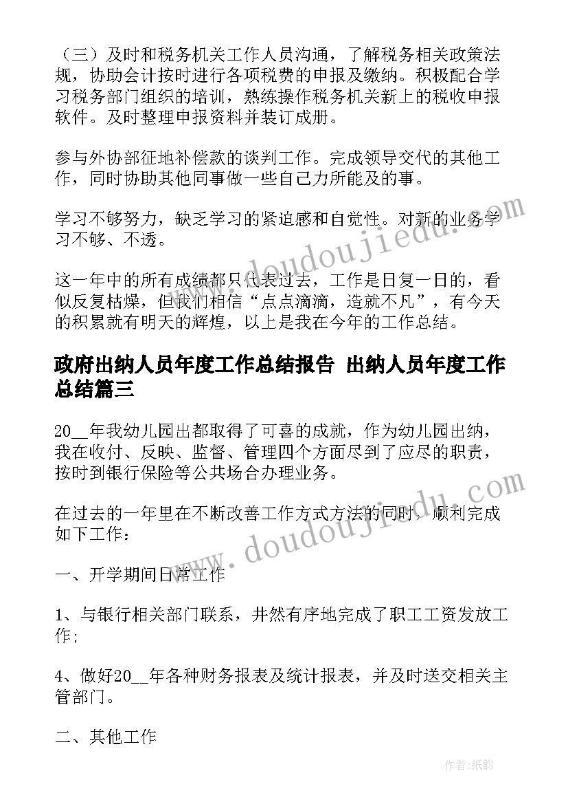 政府出纳人员年度工作总结报告 出纳人员年度工作总结(优秀9篇)