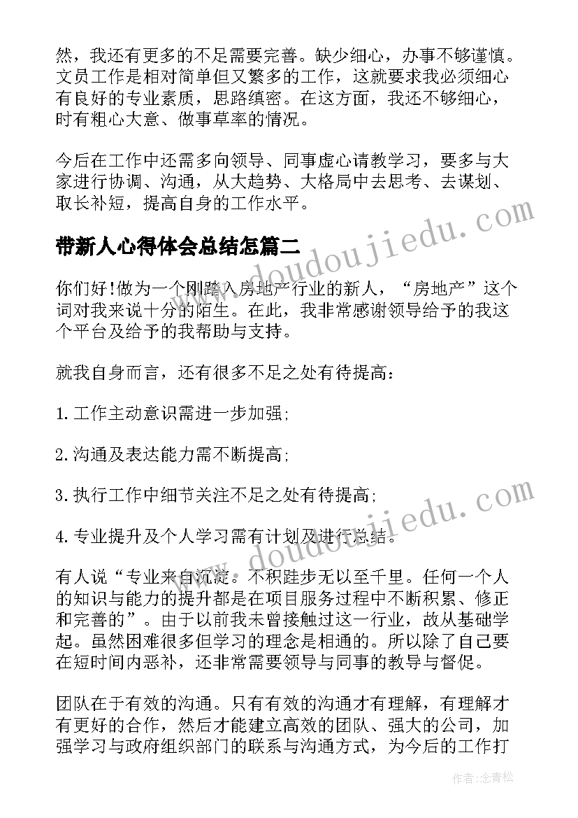 最新带新人心得体会总结怎(精选10篇)