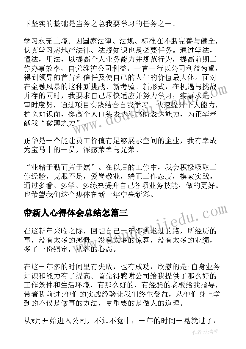 最新带新人心得体会总结怎(精选10篇)