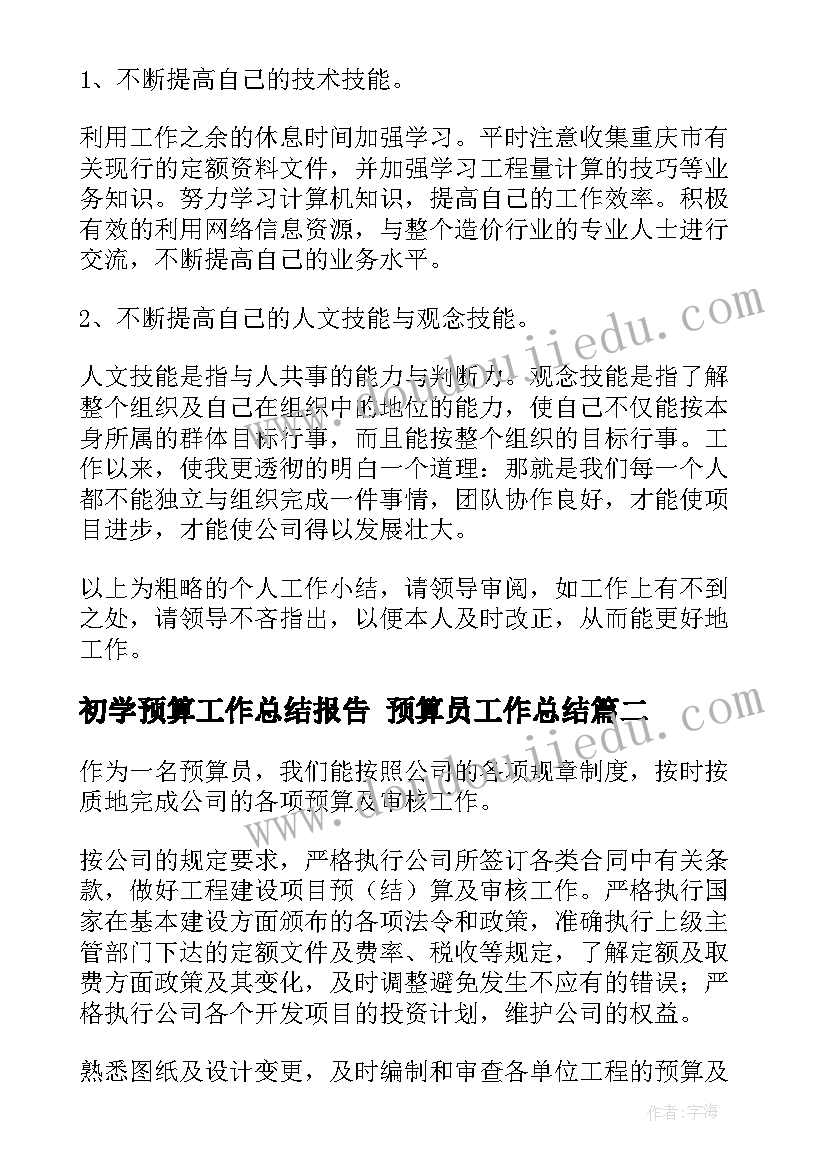 最新初学预算工作总结报告 预算员工作总结(通用9篇)