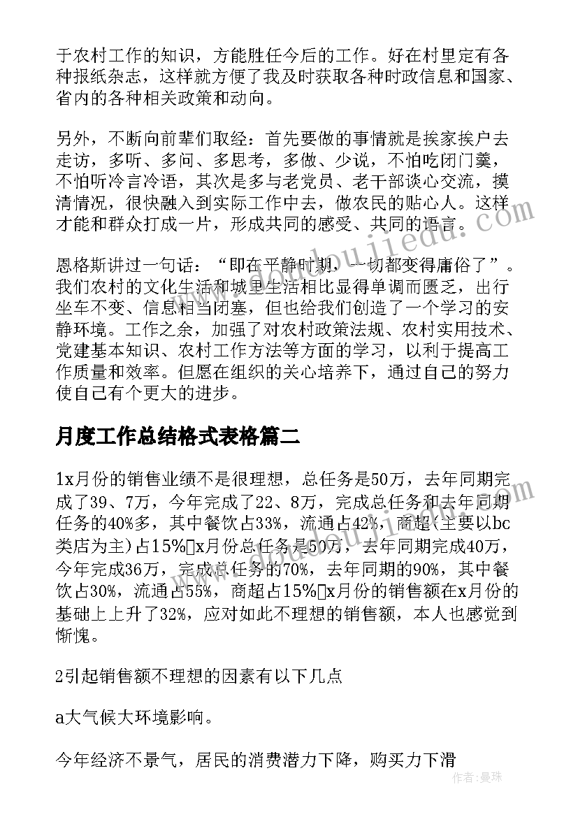 月度工作总结格式表格(汇总10篇)