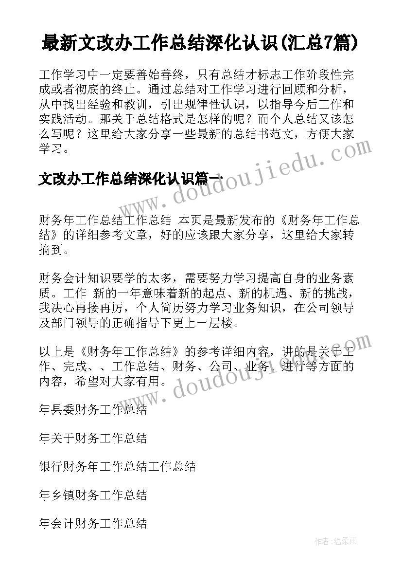 最新文改办工作总结深化认识(汇总7篇)