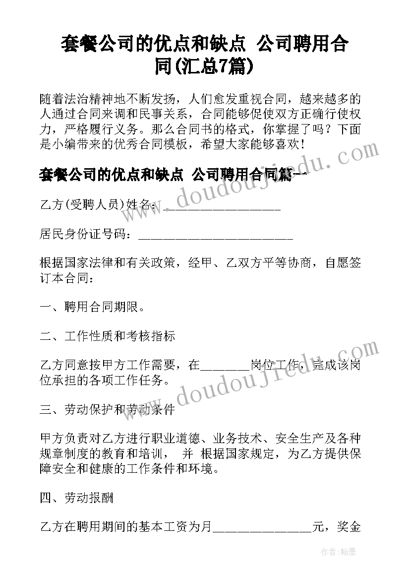 套餐公司的优点和缺点 公司聘用合同(汇总7篇)