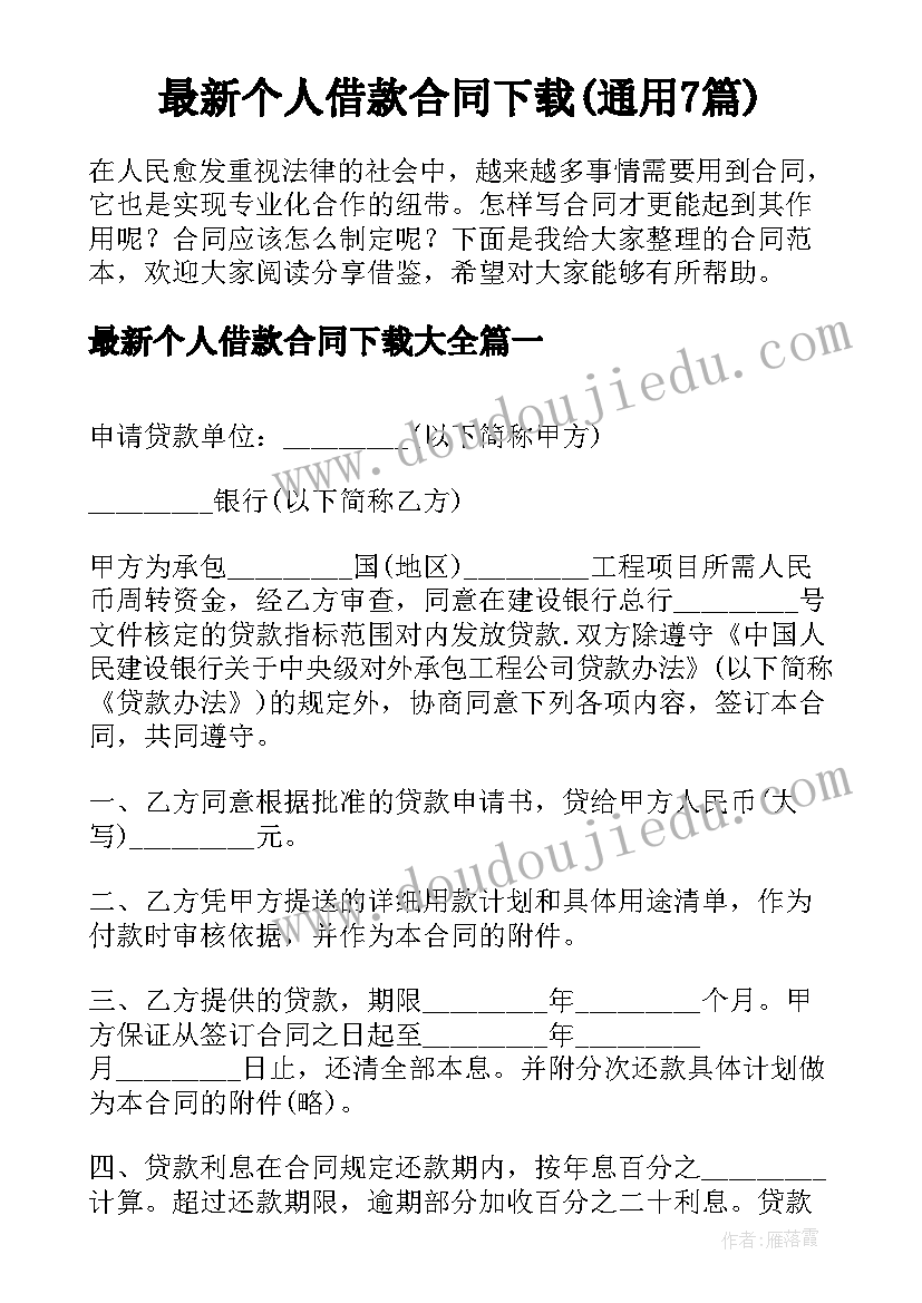 最新个人借款合同下载(通用7篇)