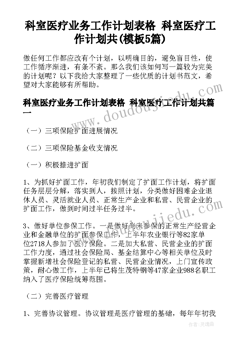 科室医疗业务工作计划表格 科室医疗工作计划共(模板5篇)