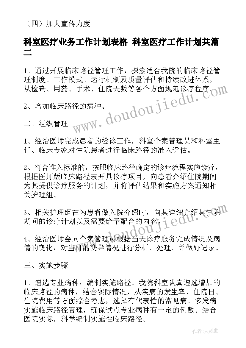 科室医疗业务工作计划表格 科室医疗工作计划共(模板5篇)