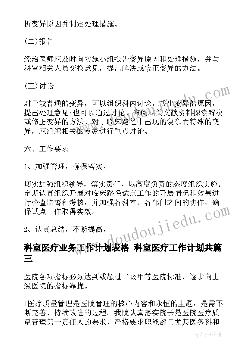 科室医疗业务工作计划表格 科室医疗工作计划共(模板5篇)