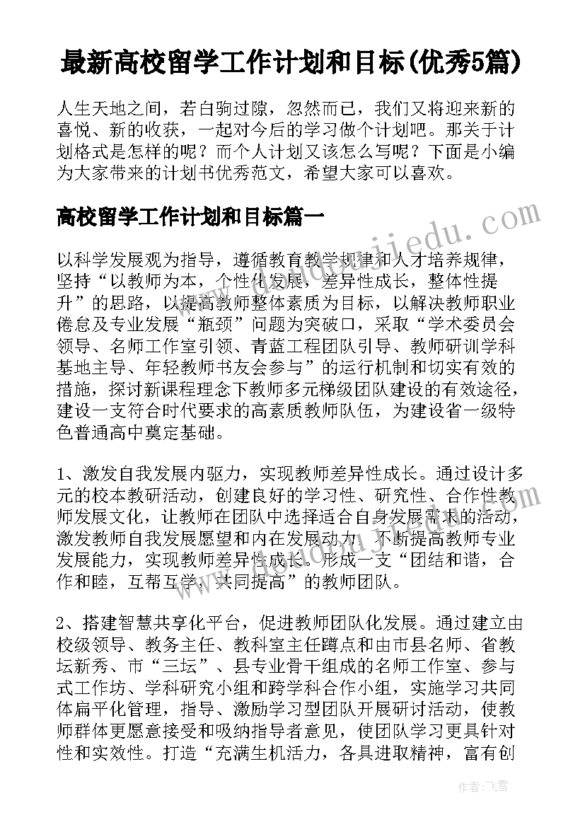 最新高校留学工作计划和目标(优秀5篇)