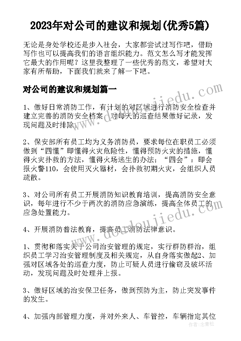 2023年对公司的建议和规划(优秀5篇)