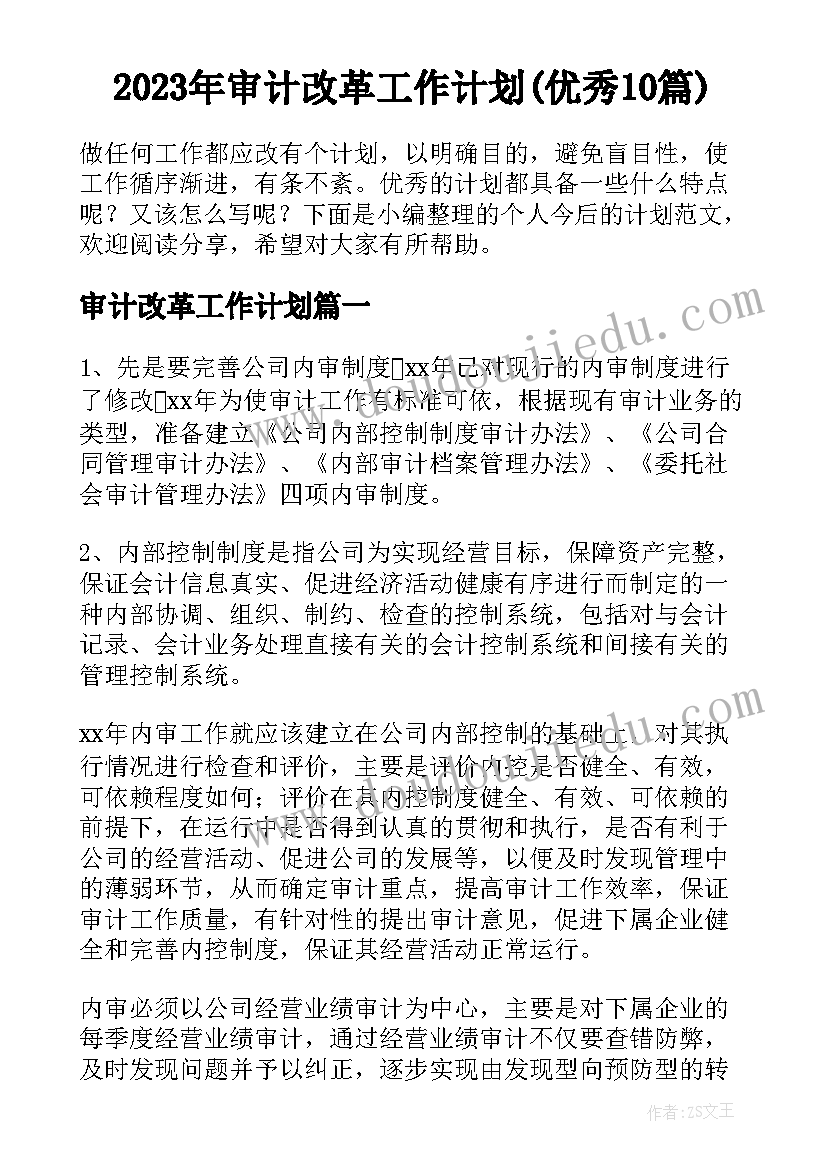 2023年审计改革工作计划(优秀10篇)