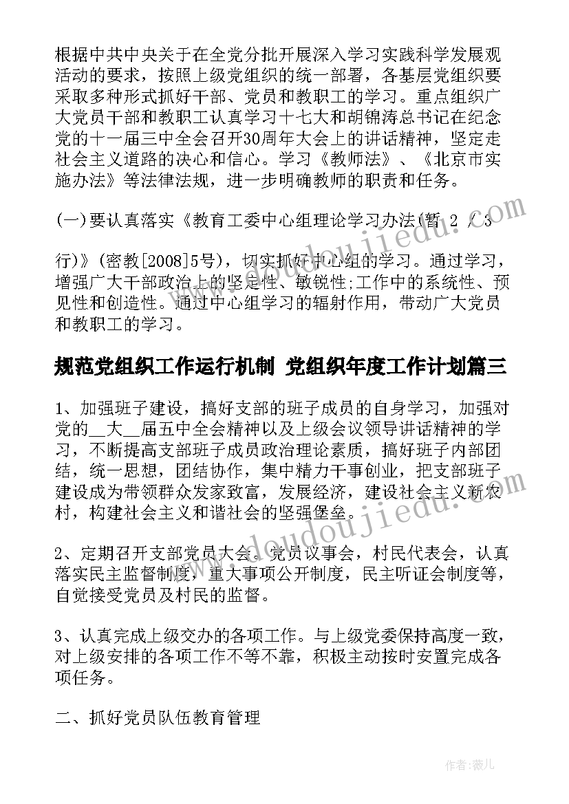 规范党组织工作运行机制 党组织年度工作计划(实用6篇)