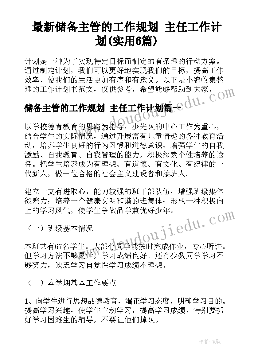 最新储备主管的工作规划 主任工作计划(实用6篇)