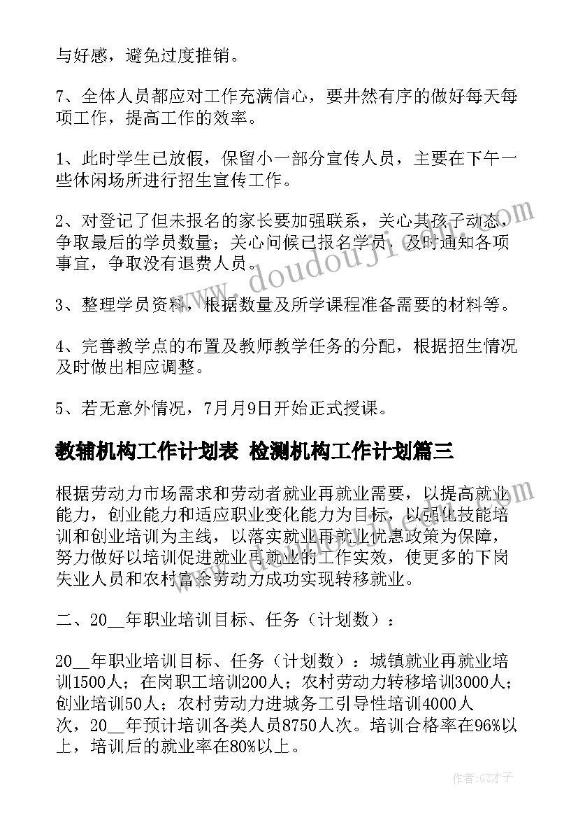 最新教辅机构工作计划表 检测机构工作计划(优秀6篇)