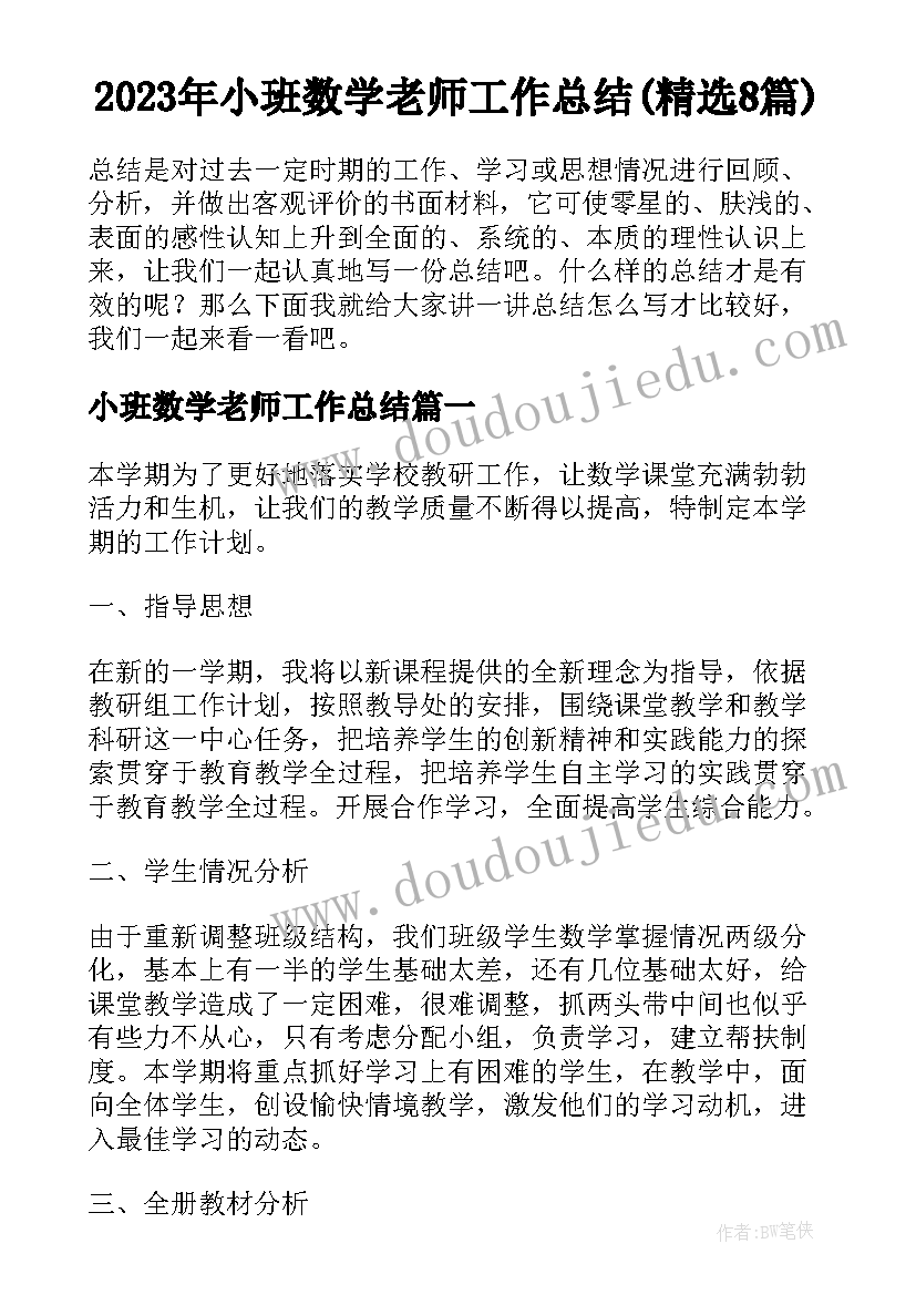 2023年小班数学老师工作总结(精选8篇)