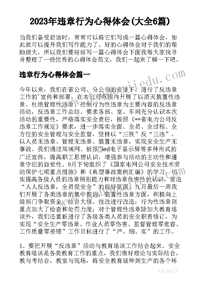 2023年违章行为心得体会(大全6篇)