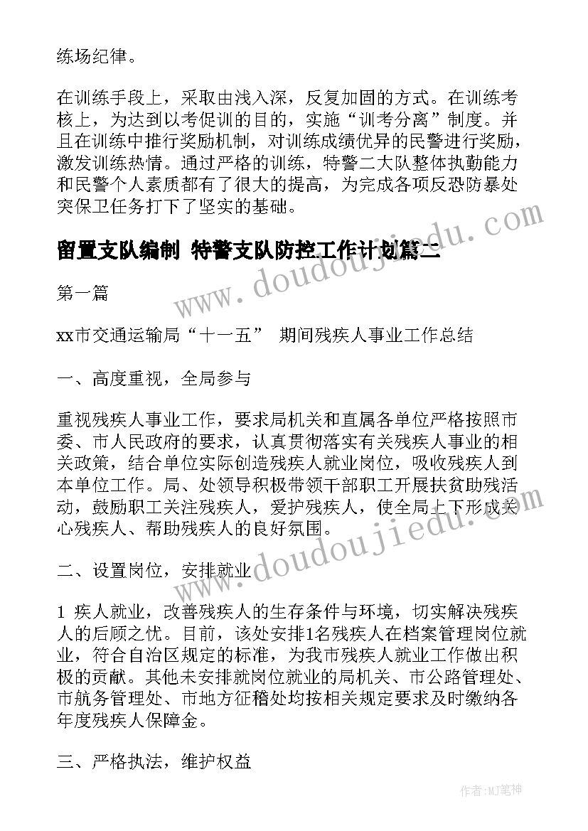 2023年留置支队编制 特警支队防控工作计划(模板7篇)