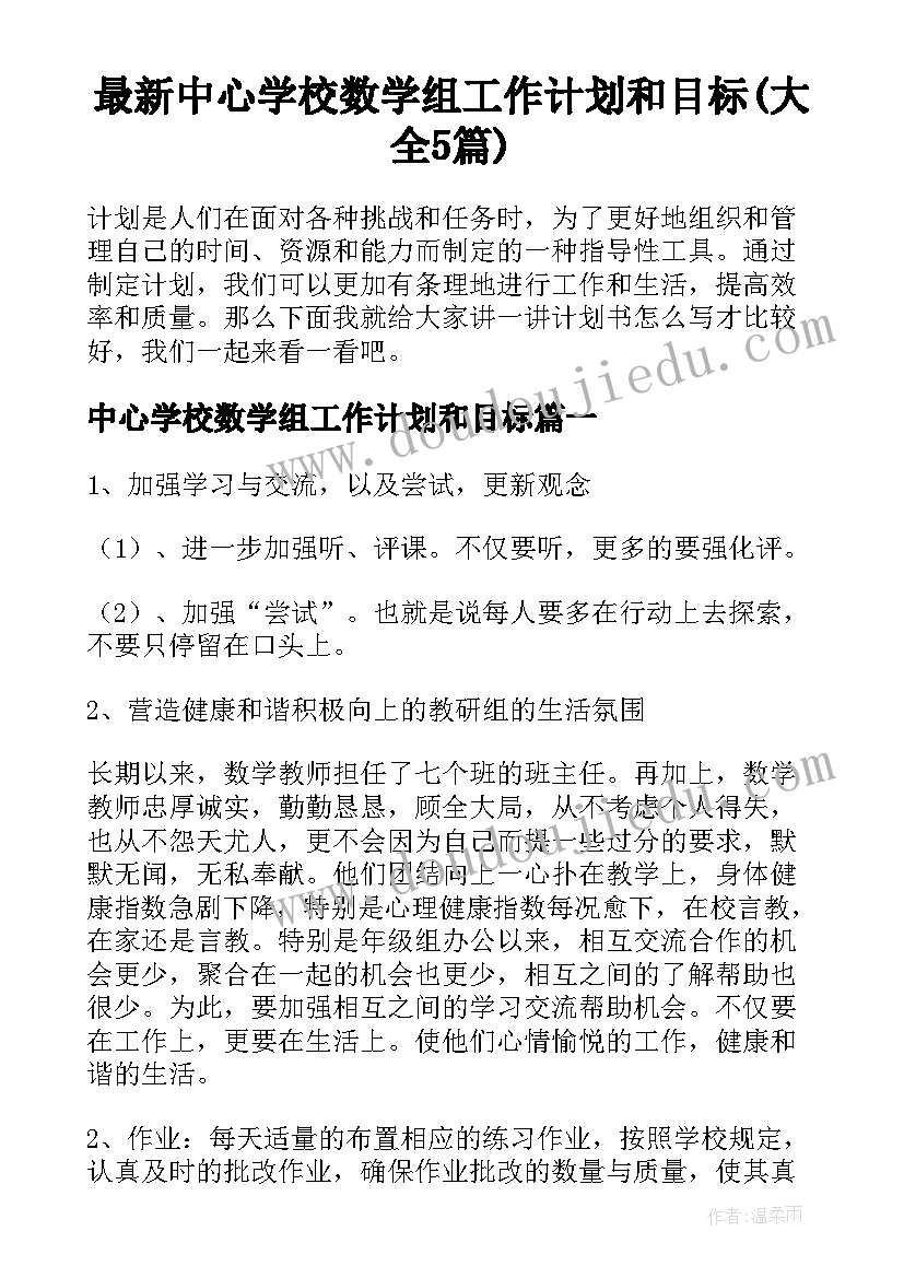 最新中心学校数学组工作计划和目标(大全5篇)