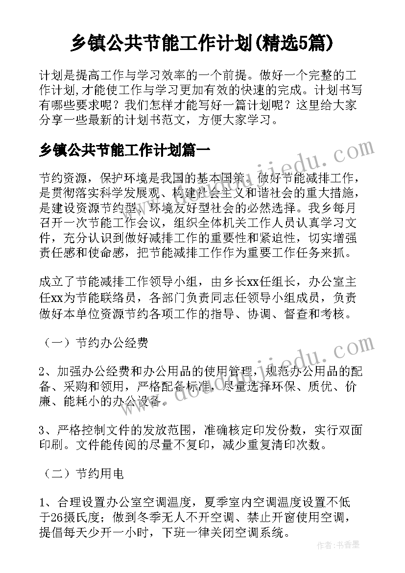 乡镇公共节能工作计划(精选5篇)