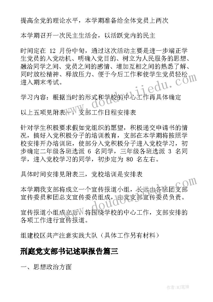 刑庭党支部书记述职报告(优秀9篇)