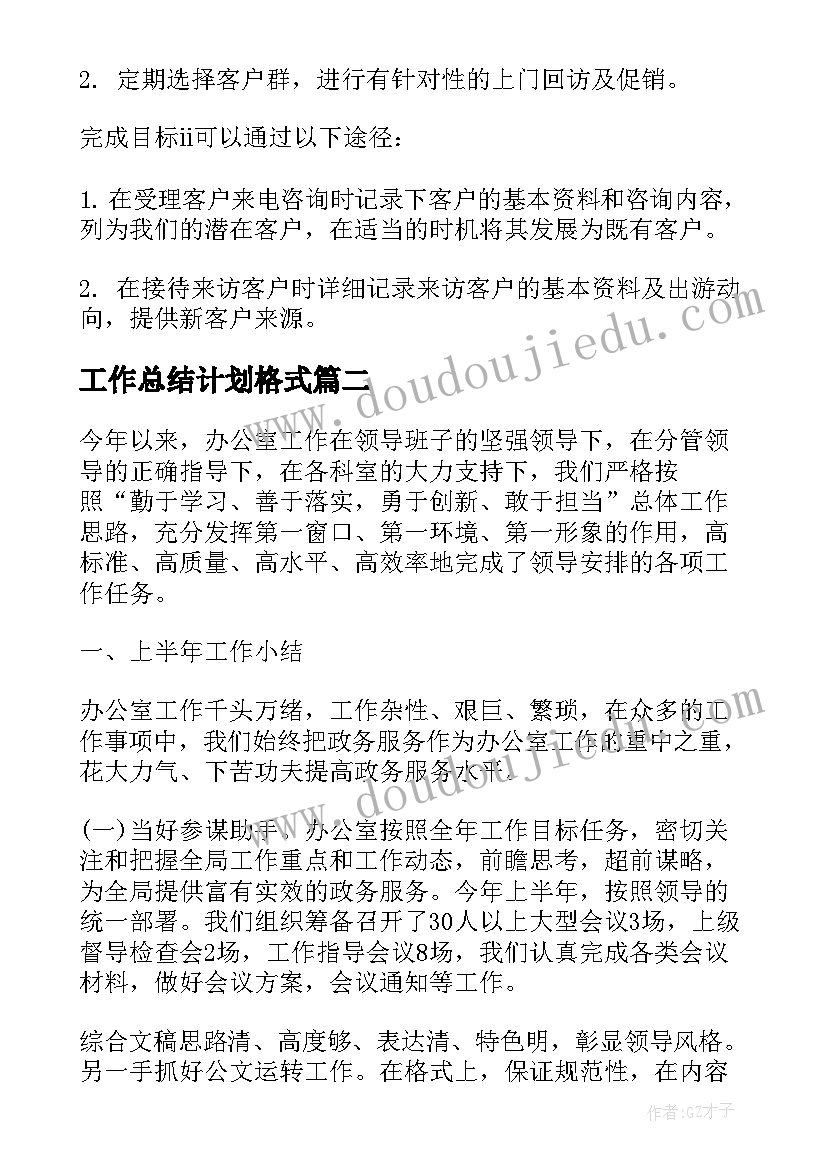 2023年工作总结计划格式(实用8篇)