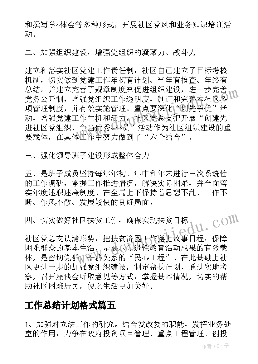 2023年工作总结计划格式(实用8篇)