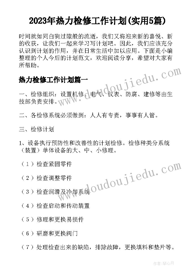 2023年热力检修工作计划(实用5篇)