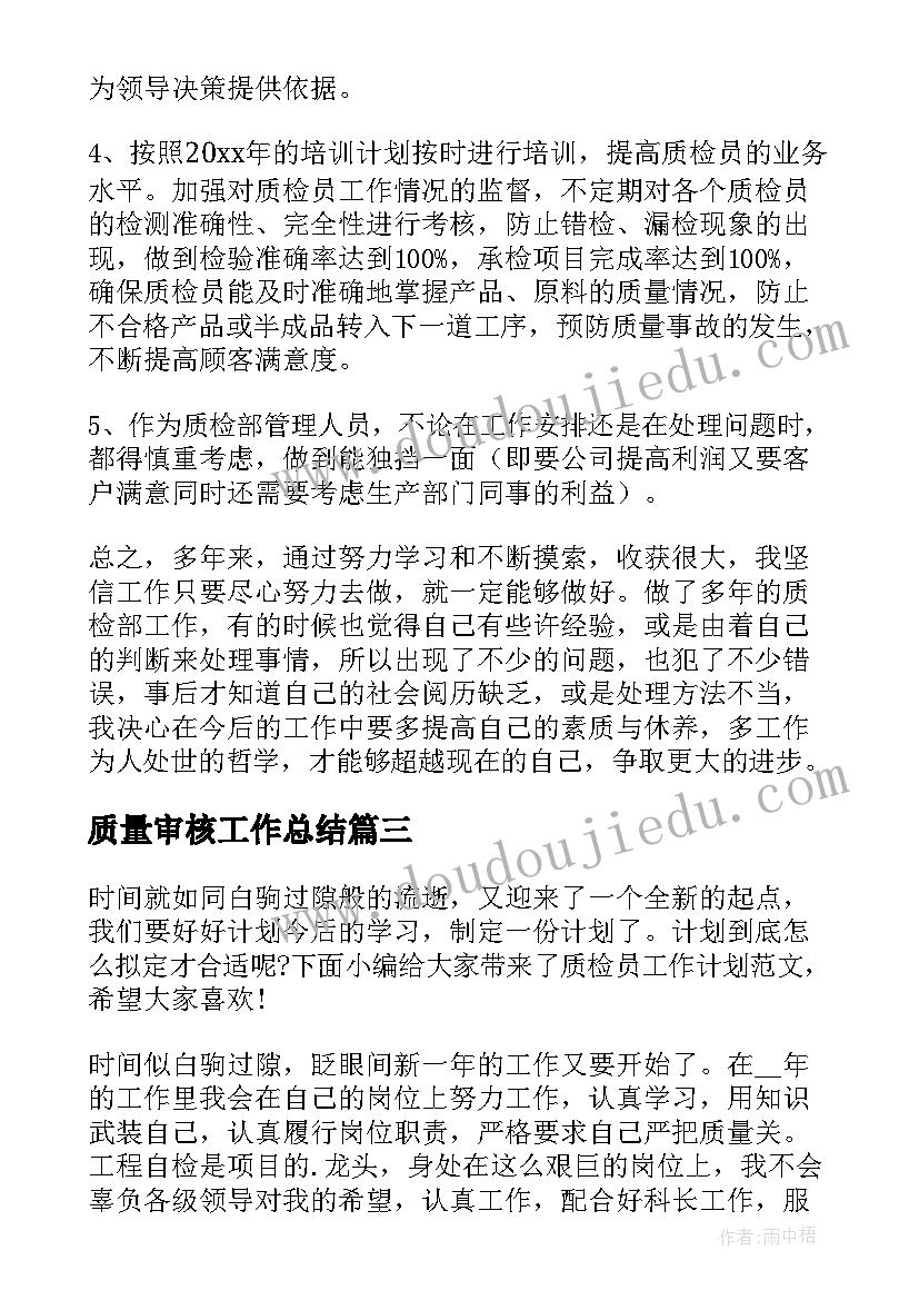 2023年质量审核工作总结(实用5篇)