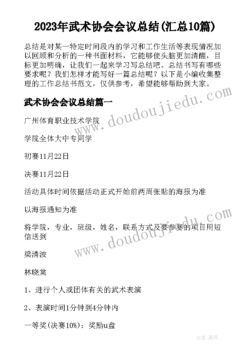 2023年武术协会会议总结(汇总10篇)