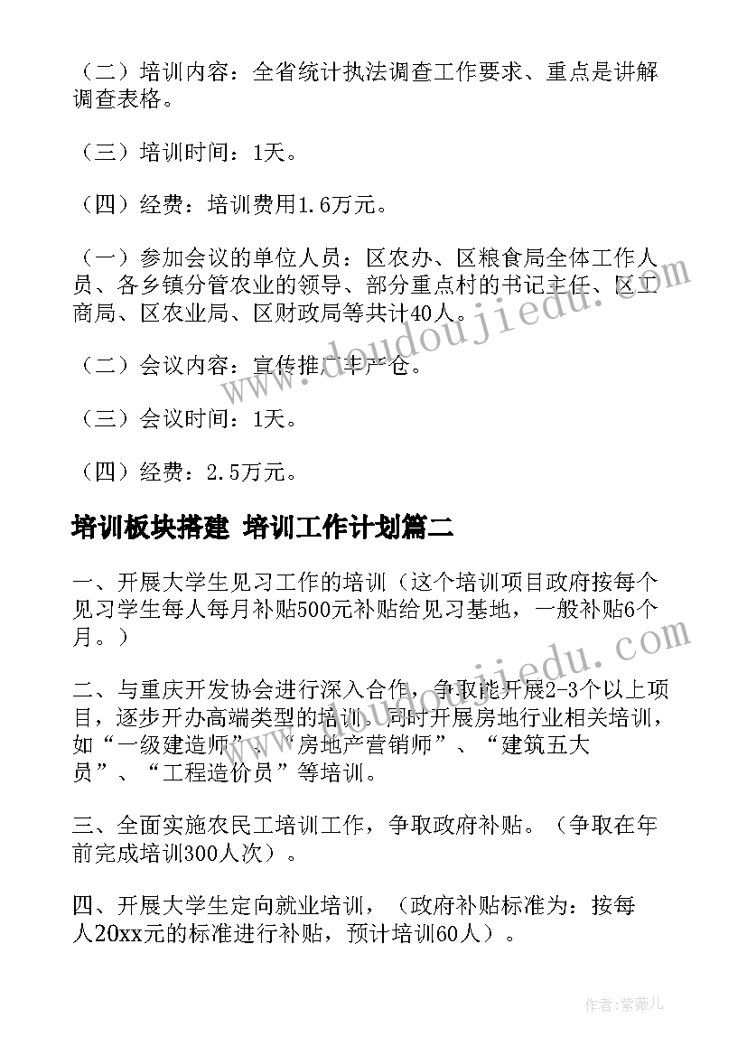 培训板块搭建 培训工作计划(实用7篇)